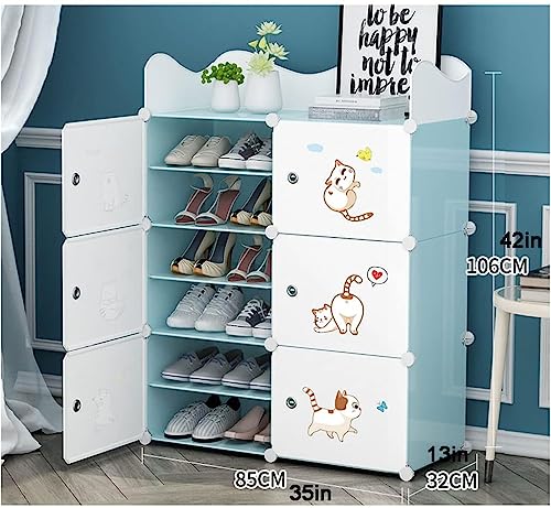 Image of Strassis Design Plastic Shoe Rack for Home | 12 Shelf DIY Shoe Rack with Door Magnets for Home Storage Plastic Box Organizer, Metal Door Frame, Chappal Slipper Sandals Stand (Blue,6 Door)