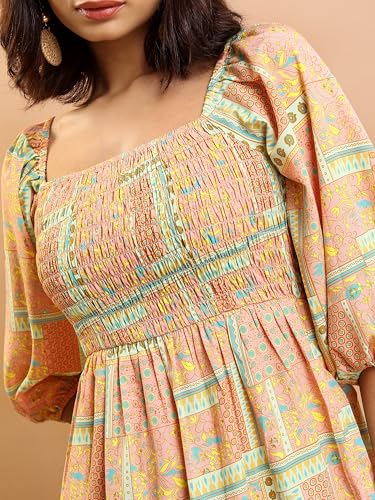 Image of Tokyo Talkies Women's Short Sleeves Square Neck Printed Dresses | Stylish Dresses | Casual Dresses