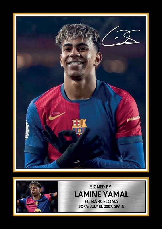 FoxyPrinting Lamine Yamal V2 Signed Autograph Poster Print – FC Barcelona Wonderkid – Football Gift for Fans & Collectors, A2 Poster Print (594x420mm)