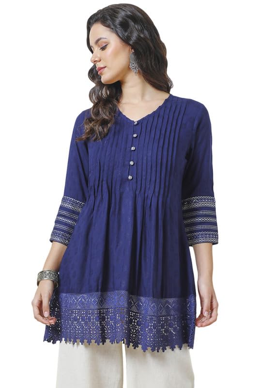Global Desi Womens Rayon Schiffli Tunic in neutral