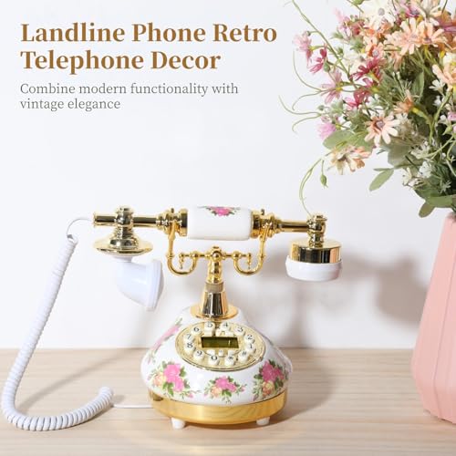 Teléfono cerámico antiguo con diseño floral y pantalla LCD miniatura 2
