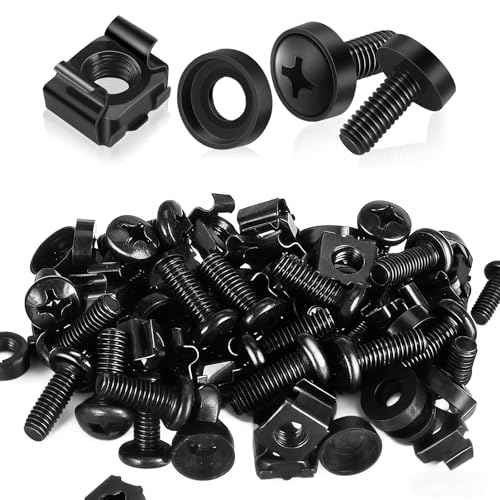 Rack Mount Cage Nuts, 50 Pack M6 x 16mm Server Rack Screws, Bolts and Washers for Server Racks Audio Rack Cabinet Routers and Shelves (Black)