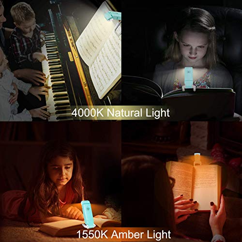 Image of LUXSWAY USB Rechargeable Book Light for Night Reading in Bed,Clip on LED Reading Light,Portable Bookmark Light with Brightness Adjustable for Eye-Protection,Warm White and Amber LEDs