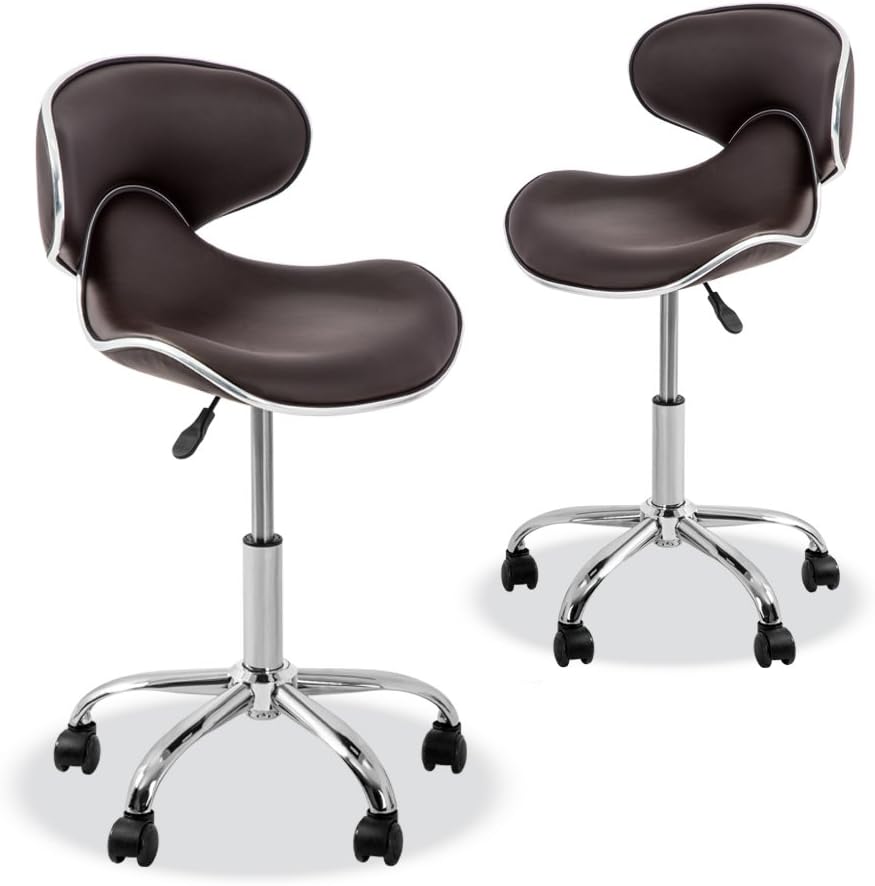 Osaki YK-9315 Stool with Adjustable Foot Rest Rolling Chair (Set of 2) (Black) (Dark Brown)