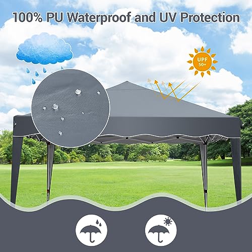 Gazebo 3 x 3, Impermeable Estable Carpa Plegable con 4 PCS Saco Terrero y Paredes Laterales - Resistente al Invierno, Protección UV Más 50 para Acampar y Fiestas Gris - imagen 8