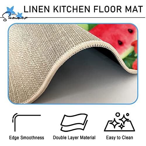 Tailus Summer Watermelon Tropical Decorative Kitchen Rugs Set Of 2, Hibiscus Frangipani Flower Kitchen Mat Hawaii Palm Leaf Floor Mat, Sweet Home Kitchen Decorations 17X29 And 17X47 Inch #TOP3