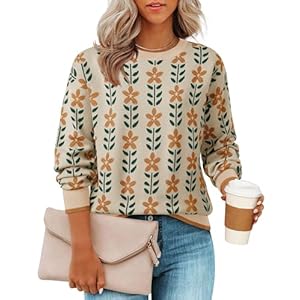 ZESICA Women’s Long Sleeve Crewneck Sweater 2025 Fall Printed Cute Oversized Knitted Pullover Tops Trendy Clothes