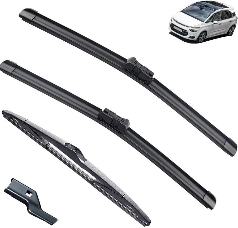 liuhuiffac Wiper Blade Set Front & Rear for Peugeot 206 Hatchback 2001-2006 | All Weather Windscreen Wiper Blades Replacement | with Specific Fitment | Pack of 3 (RHD)