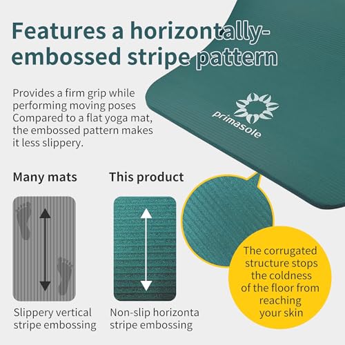 Image of Primasole Thick Yoga Mat, 1 /2-Inch Extra Thick NBR Mat with Enhanced Stability - Textured Design, Lightweight Mat with Carrying Strap & Case for Yoga, Pilates, Gym & Home Use (Multiple Colors)