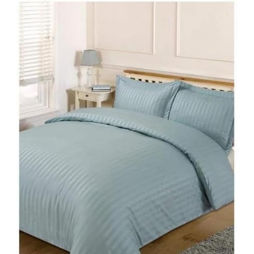 Brentfords Satin Stripe Duvet Cover Bedding Set - Blue / King
