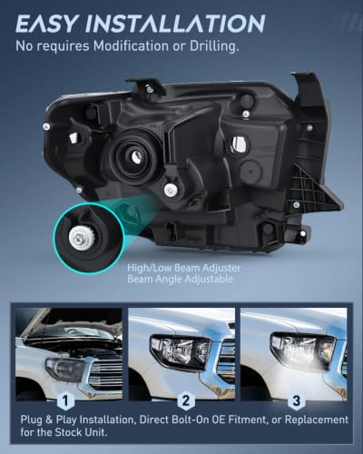 Image of Nilight Headlight Assembly Compatible for 2014-2021 Toyota Tundra | 2014 2015 2016 2017 2018 2019 2020 2021 SR5 /1794 /Limited /Platinum /SR /TRD Pro Headlamps with Black Housing Amber Reflector