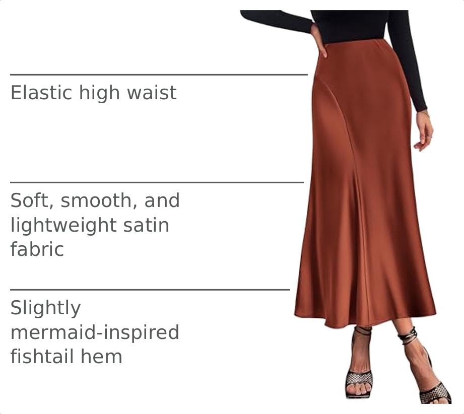 Image of KIRUNDO Women's Satin Maxi Skirt 2026 Summer Fall Trendy High Waisted Wedding Cocktail Party Work Silk A-Line Formal Skirts