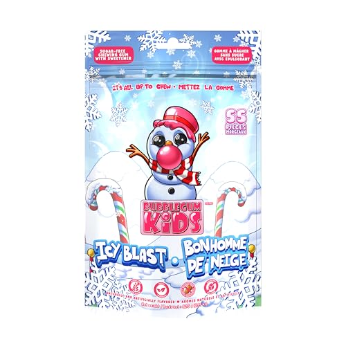 Image of Bubblegum Kids Snowman Icy Blast Sugar Free Gum | Frosty Mint Flavor, Sugarless Gum with Xylitol | Low Calorie Candy for Kids & Adults | Winter Theme | Resealable Bag, 55 Pieces Per Pack, 10 Pack