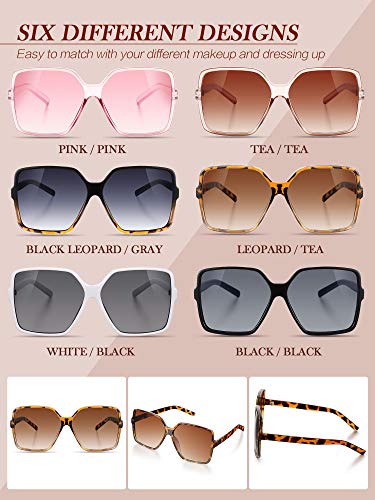 Weewooday 6 Pairs Oversized Square Sunglasses Multicolor Retro Irregular Vintage Sunglasses Wide Oversized Shades for Women4