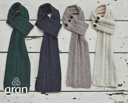 Merino Wool Three Button Irish Scarf for Women, 31 x 8 inches, Aran Stitching, Made in Ireland3