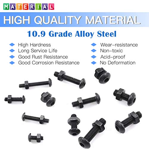 Glarks 510Pcs M3 M4 M5 Bouteilles à tête de bouton en acier allié Vis avec kit d'assortiment, finition à oxyde noir (tête de bouton)