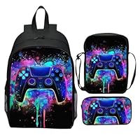 Gaming Backpack for Boys, Waterproof Lightweight 3-Piece School Bag Set with Lunch Bag & Pencil Case, Large Capacity School Backpacks for Kids 6-14 Years, Perfect for Elementary