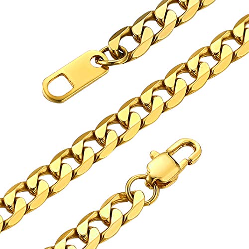 GoldChic Gold Chains 316L Stainless Steel Necklace 6mm Flat Cuban Necklaces 18Inch Crub Link Chain Hypoallergenic Waterproof Mens Jewellery for Boyfriend