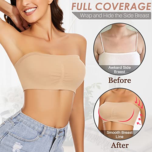 Image of LEYSHE Strapless Bra for Women Bandeau Bra Wireless Seamless Padded Tube Top Non-Slip Bandeau Top with Hook and Eye Closure