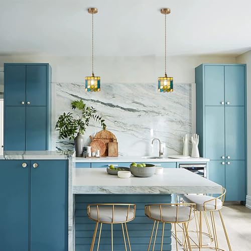 Lampe suspendue faite à la main en verre teinté Tiffany lustre rétro d'exception culot E27