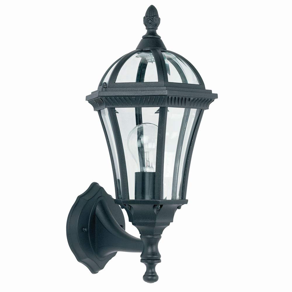 Betta Lighting Black Upright 1 Light Outdoor Ip44 Wall Light, Textured & Clear Glass Finish