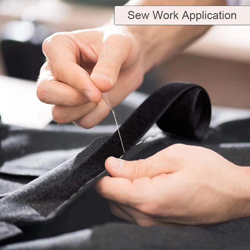 Miniatura 5 de Cinta de velcro de 34 pulgadas de ancho, color negro, no adhesiva, tela de nailon negro, juego de cierre de cinta de velcro para bolsos, ropa,