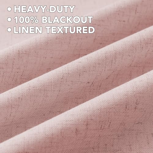 Image of H.VERSAILTEX Linen Curtains 100% Blackout Curtains for Bedroom 54 inch Long Full Light Blocking Nature Linen Blended Window Curtains for Living Room Nickel Grommet (2 Panels, Heathered Baby Pink)