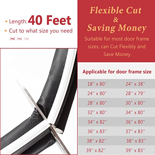 Image of 40 Feet Long Reach Weather Stripping Door Seal, V-Shaped Replacement Door Seal Strip Foam Kerf Weather Stripping for Doors Frame Card Slot Door Insulation Strip, Easy Cut to Size(Black)