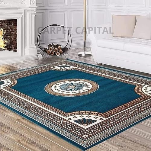 Image of Acrylic 6x8feet Soft Floral Carpets and Rug for Living Rooms Bedroom Kitchen and Hall Home Decor Big Size with Anti Slip Size (70X92 INCH / 178X235cm S.Blue Color).