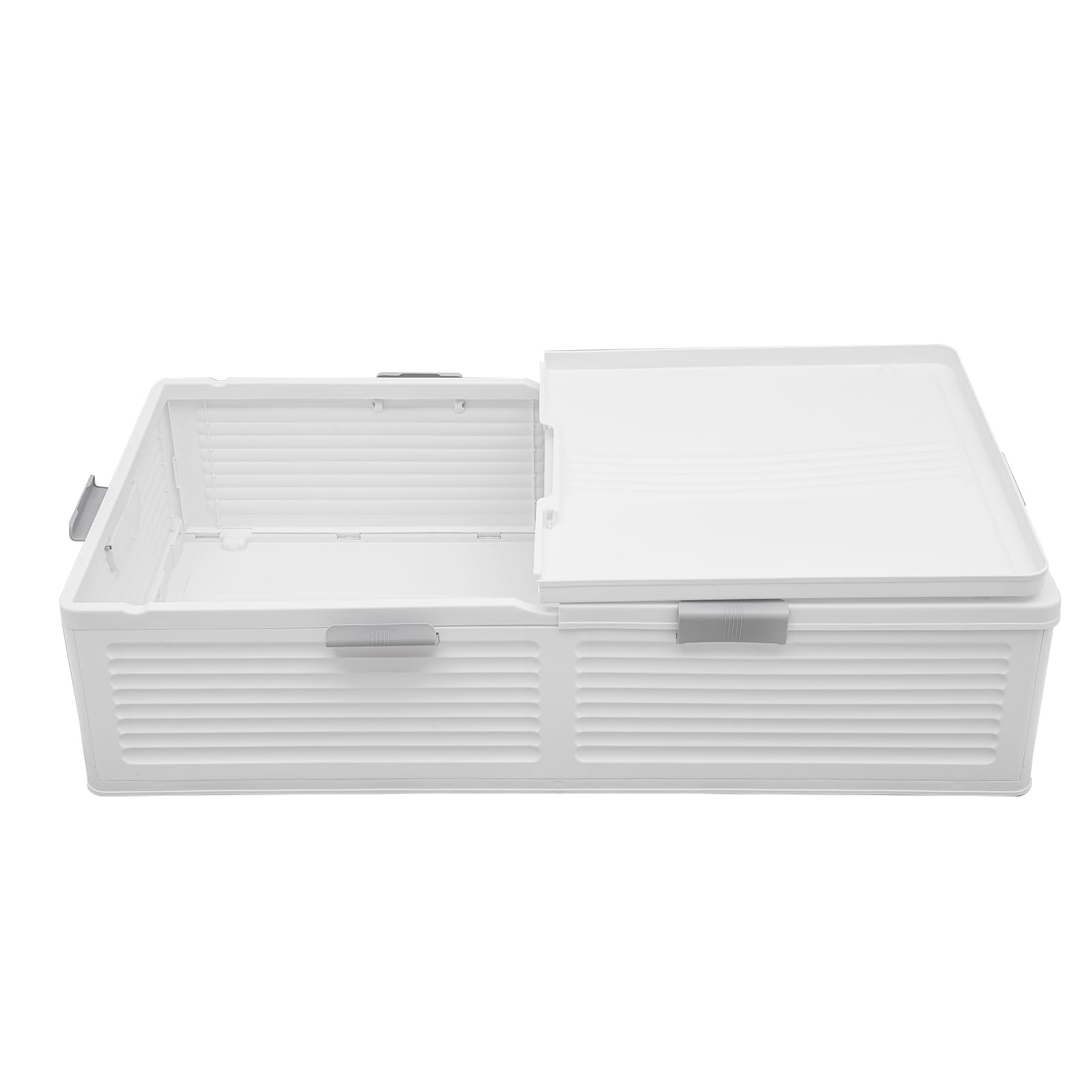 Aufbewahrungsbox mit Deckel 101x51.5x24cm Unterbett-Aufbewahrungsboxen Plastik Boxen Klickverschluss Stapelboxen Aufbewahrungsorganizer für Bettdecken Kleidung (Festes Weiß)