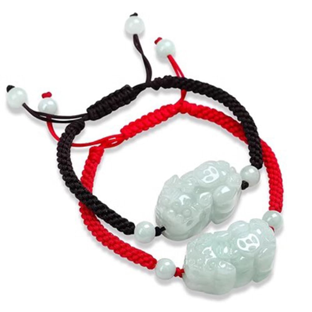Bracciali, Braccialetti da Donna, Bracciale Feng Shui in Giada Verde per Donna, Autentico Yoga, Smeraldo, Braccialetto Intrecciato Coraggioso, Corda quest'anno di Vita, transito, Corda Rossa, per