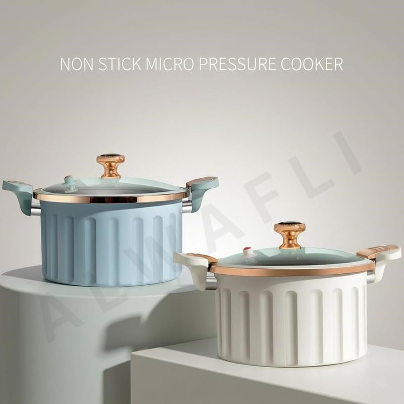 Image of Non Stick Micro Pressure Cooker 5L, Large Capacity with Visible Lid, Handle & Safety Valve, Aluminium Cookware Induction & Gas Compatible Safety Valve Healthy Cooking Pot for All Kinds of Stovetop