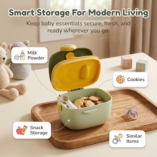 Image of Uonibaby by StarAndDaisy Formula Milk Container for Baby Milk Powder Container with Scoop Holder, Portable Formula Dispense, Airtight First Feed Baby Food Storage Container /Box for Travel (Green)