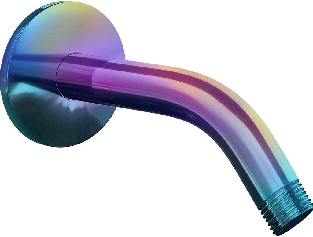 SparkPod Shower Arm with Flange - Solid Stainless Steel Shower Head Extension Arm, Wall-Mounted for Fixed and Handheld Showerheads - Plumber's Tape Included (Rainbow)