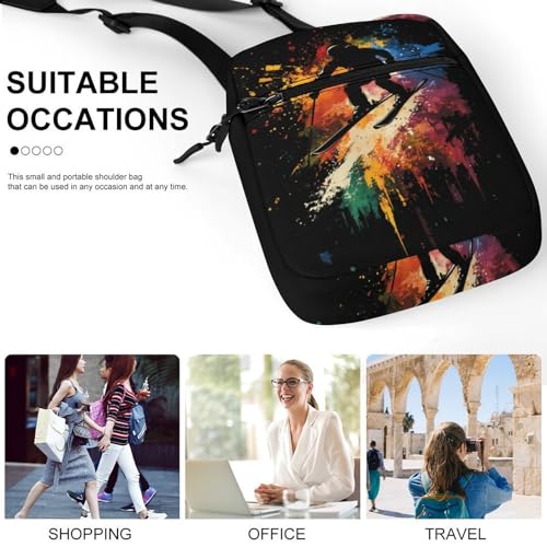 Ski Skiing Colorful Splash Women's Cute Small Mini Crossbody Bag Top Zip Sling Square Shoulder Bags4