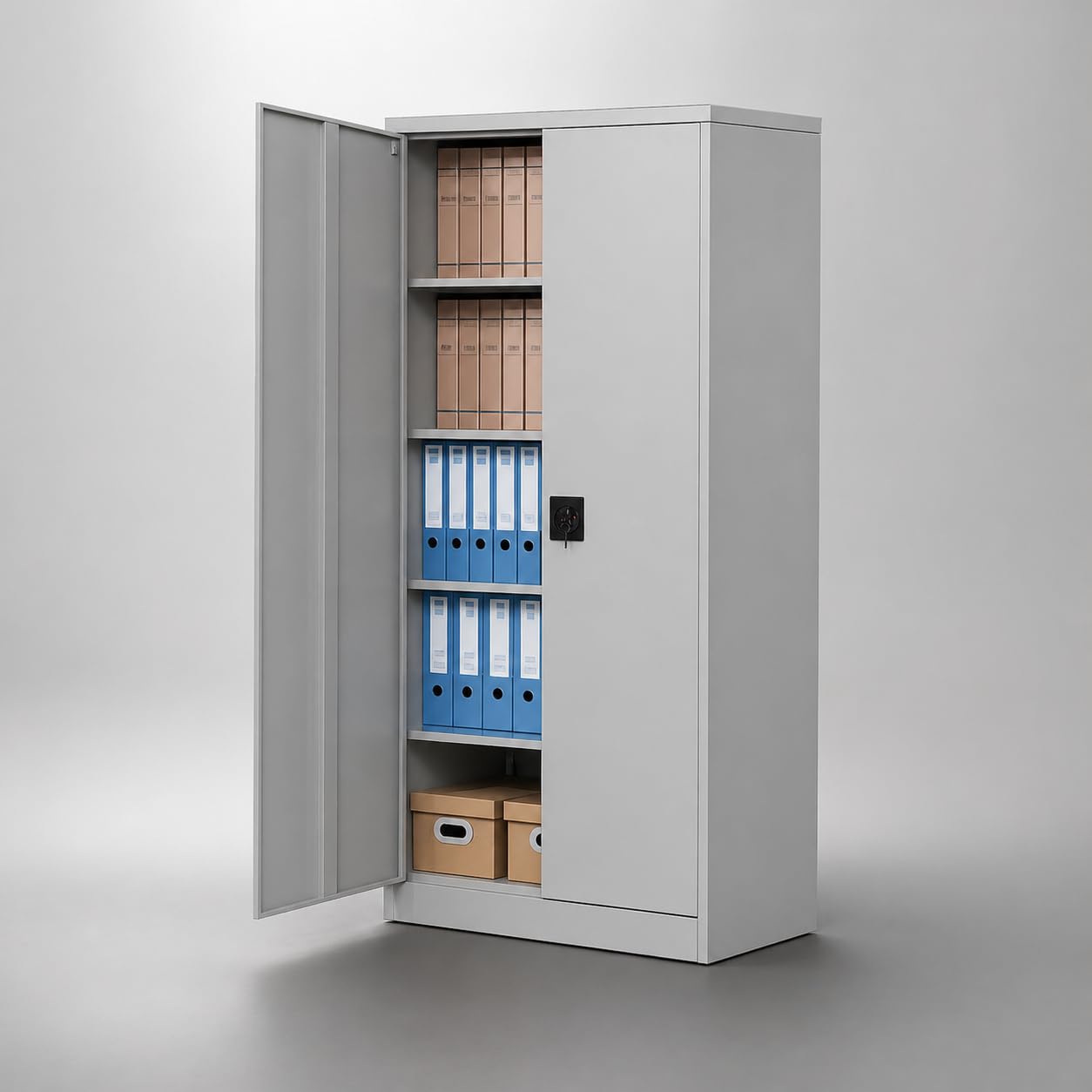 BISLEY Stahlschrank abschließbar – Werkzeugloser Aufbau in Minuten – 185x90x40 cm – Metallschrank 40kg pro Boden – Werkstattschrank/Garagenschrank/Aktenschrank