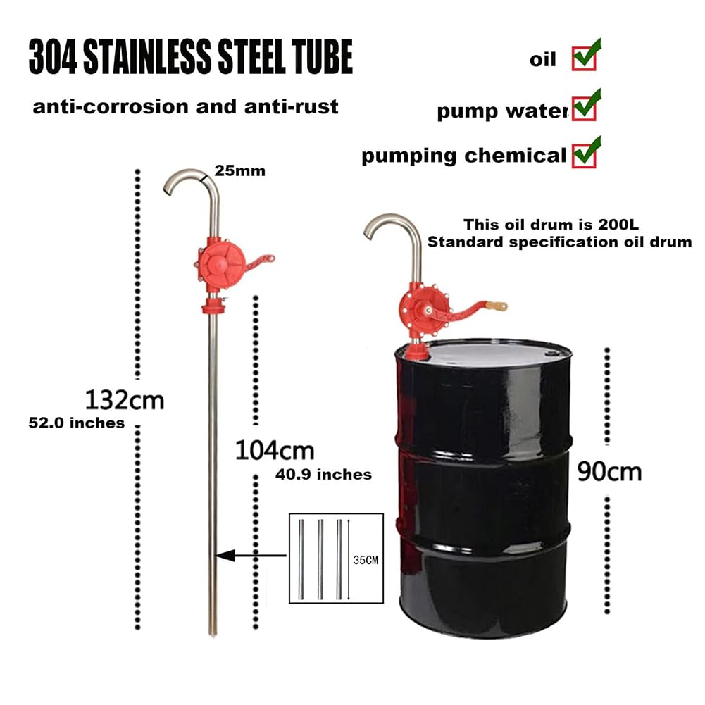 Pompe Manuelle pour Fûts, Pompe De Transfert De Carburant pour Fûts De 5 À 55 Gallons, Pompe De Transfert D'huile À Manivelle, Pompes Rotatives pour Fûts pour Le Transfert De Carburant