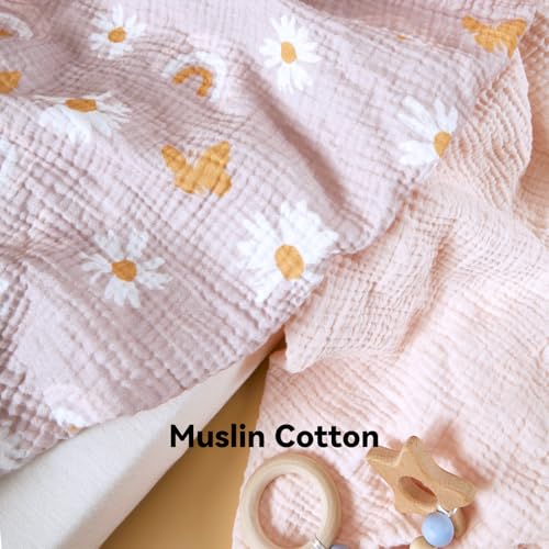 Image of TILLYOU 2 Pack Muslin Crib Sheets for Boys and Girls, 100% Cotton Fitted Crib Sheet for Toddler 52x28 Standard Crib Mattress, Pink Butterfly