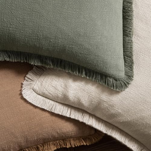 Image of MIULEE Linen Decorative Lumbar Throw Pillow Covers Light Olive Green 12x20