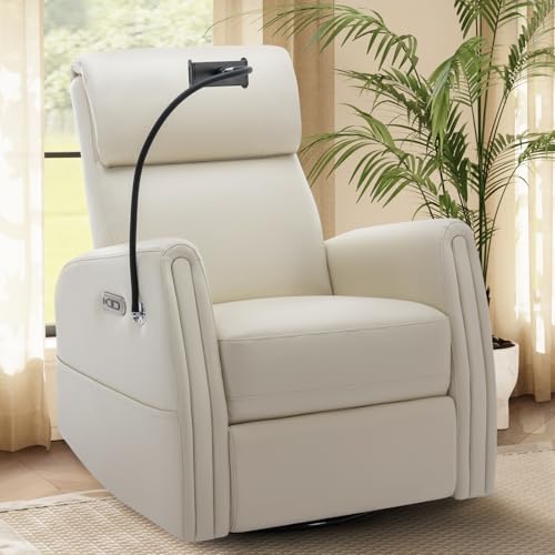 Image of COLAMY Swivel Recliner Glider Rocking Nursery Chair, Power Recliner Rocking Chair for Living Room, Glider Recliner Chair for Bedroom, Rocking Accent Armchair with Built-in Charging Ports, Beige