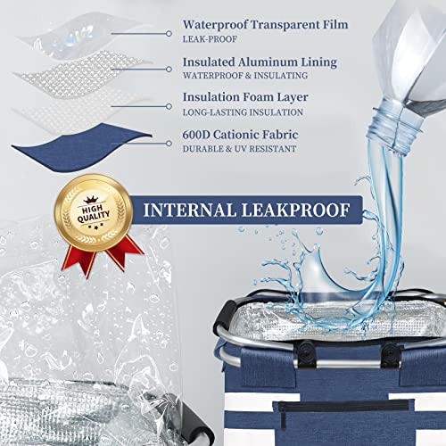 Kefomol Insulated Picnic Basket,Leak-Proof Collapsible Cooler Bag,26L Grocery Basket With Lid,2 Sturdy Handles,Storage Basket For Picnic,Food Delivery,Take Outs,Market Shopping,Travel (Blue) #TOP1