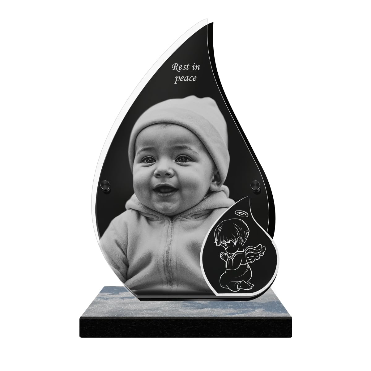 ETERNEL - Personalized Funeral Plaque Angel Child Glow Customizable Photo and Text, laser-engraved funeral plaque for tribute, memorial plaque, tombstone, funeral, commemoration
