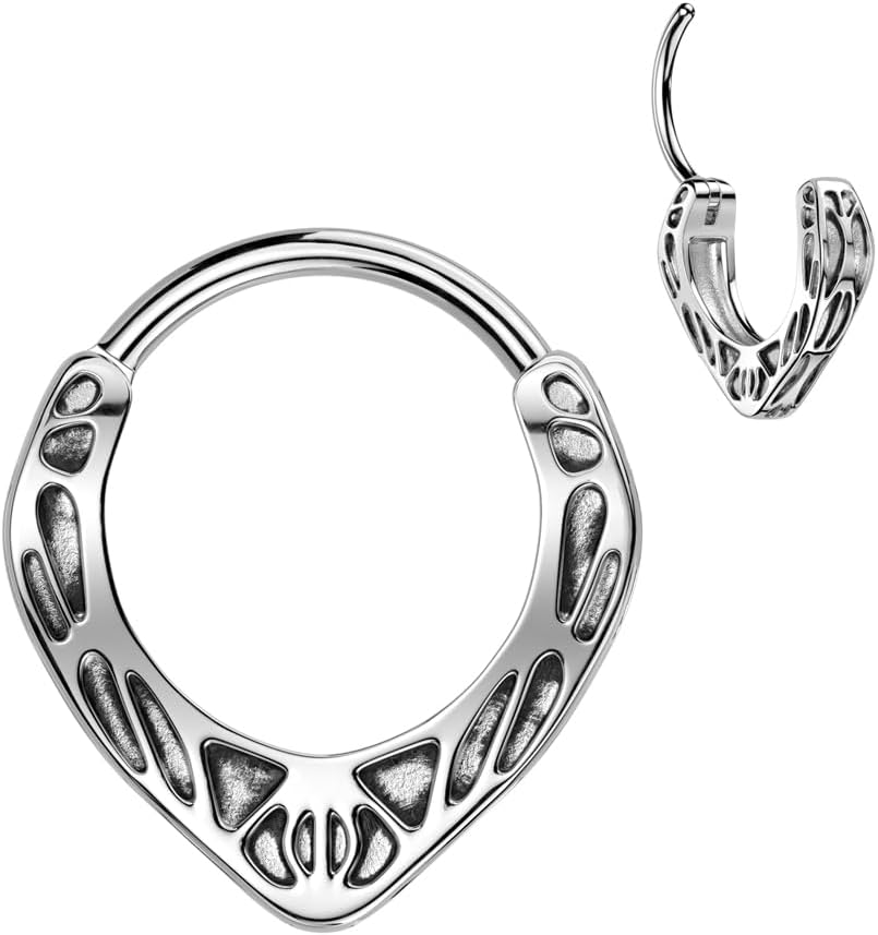 Pierced Owl 16GA 316L Stainless Steel Pointed Tribal Design Hinged Segment Clicker Ring - Image 2