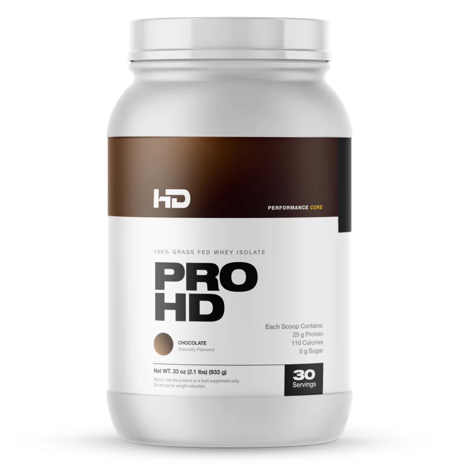 HD MUSCLE ProHD Protein | 100% Grass Fed Whey Isolate | 25g Protein, 110 Calories, 0g Fat | Zero Fillers or Amino Spiking | 2.1 Pound, 30 Servings (Chocolate)