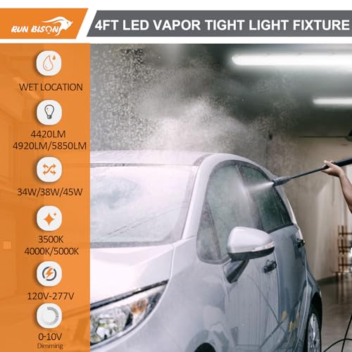Run Bison 4FT LED Vapor Tight Light Fixture, 4420/4940/5850LM Vapor Light Fixture, 3500K/4000K/5000K CCT Selectable, Waterproof Outdoor Shop Light for Parking Carport Car Wash Garage 4-Pack by Run Bison - Image 2