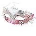 Cozypony Masquerade Masks, Lacer Cut Luxury Princess Venetian Ball Masks with Rhinestone for Halloween Mardi Gras Party or Wedding (One Size, Silver+Pink)