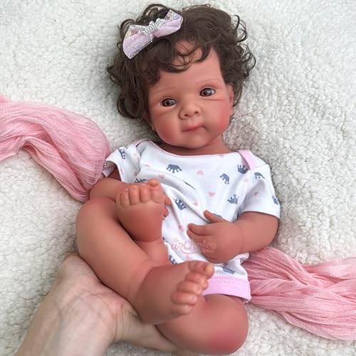 19 inch Open Mouth Full Body Silicone Baby Dolls with Hair, Lifelike Soft Reborn Baby Doll Girl Anatomically Correct Newborn Babies – Bild 4