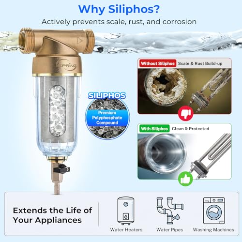Image of iSpring WSP-50SLS Spin Down Sediment Filter & Water Scale Inhibitor, Whole House Scale & Corrosion Prevention Prefilter, Mesh-Cleaning Scraper-Beads, Flushable Well Water Sediment Buster, 50 Microns