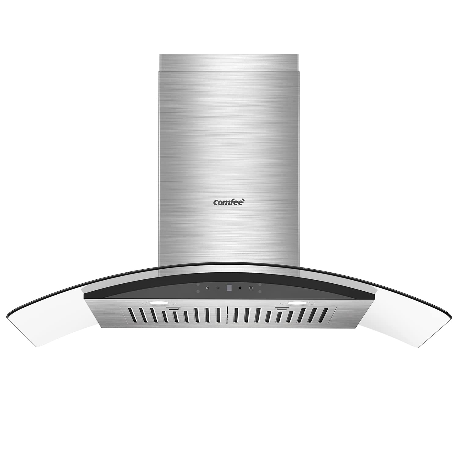 Comfee Curved Glass Range Hood 36 Inch 450 CFM 3 Speed Gesture Sensing &Touch Control Panel Stainless Steel Kitchen Range Hood Ductless/Ducted Convertible with Baffle Filters and 2 LED Lights