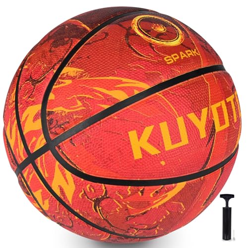 KUYOTQ Kids Youth Adult Size 3/4/5/6/7 (22/25.5/27.5/28.5/29.5") Basketball Premium Rubber or Faux Leather Basketball Indoor Outdoor Basketball for Boys Girls Womens Mens Basketball Gifts (D